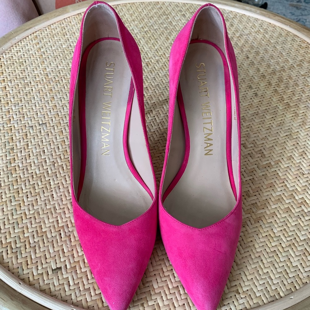 Stuart Weitzman Hot Pink Suede Pointed-Toe Pumps